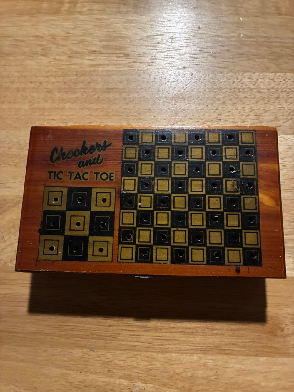 Vintage Checkers and Tic Tac Toe Travel Game - Brown & Black